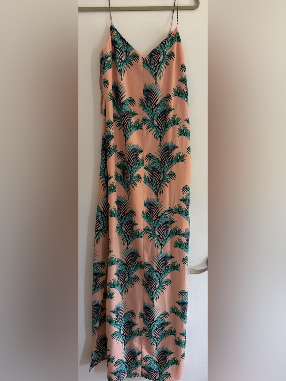 Cynthia Steffe Peach Maxi Dress with Teal Palm Print resort wear size 4